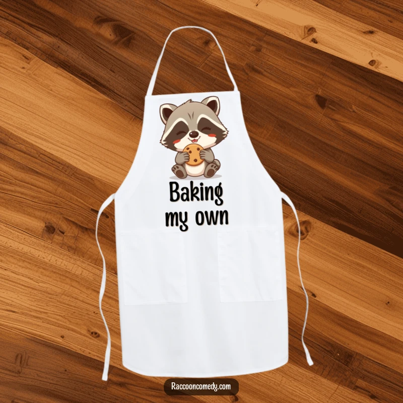 Funny Raccoon Apron: A giggling raccoon grins, planning its next cookie heist in the kitchen.