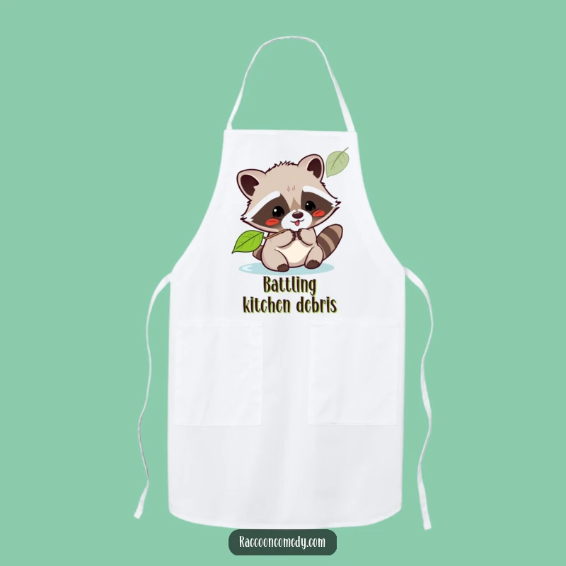 Funny Kawaii Raccoon Leaf Batting Apron: Playful Kitchen Companion