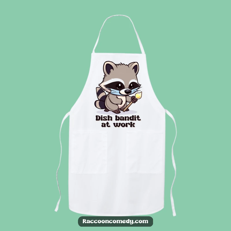 Funny Raccoon Apron: Cute Masked Bandit Tiptoeing with Shiny Object Kitchen Gift