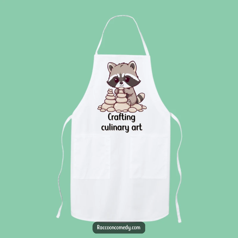 Funny Raccoon Pebble Stacker Apron: Whimsical Chef Gear for Creative Cooks