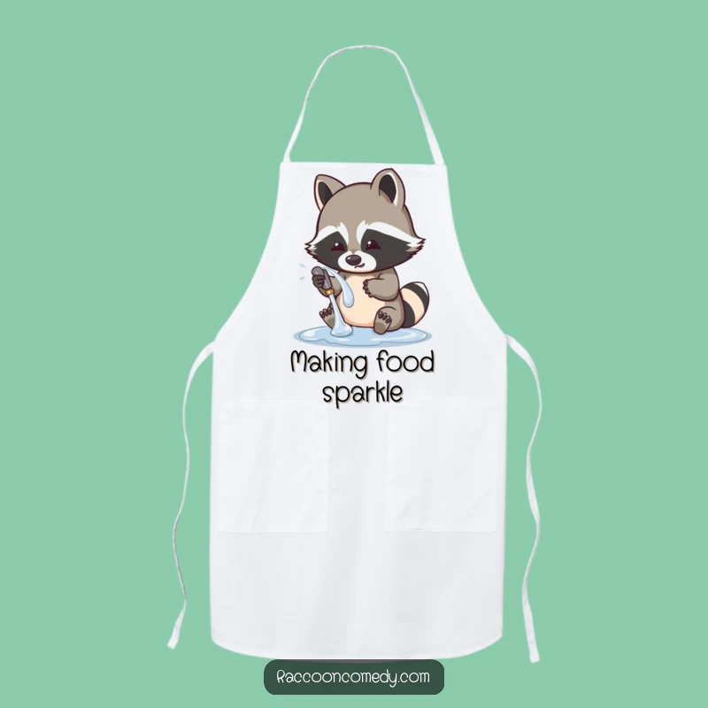 Funny Raccoon Washing Shiny Object Apron: Cute Kitchen Accessory, Perfect Funny Gift
