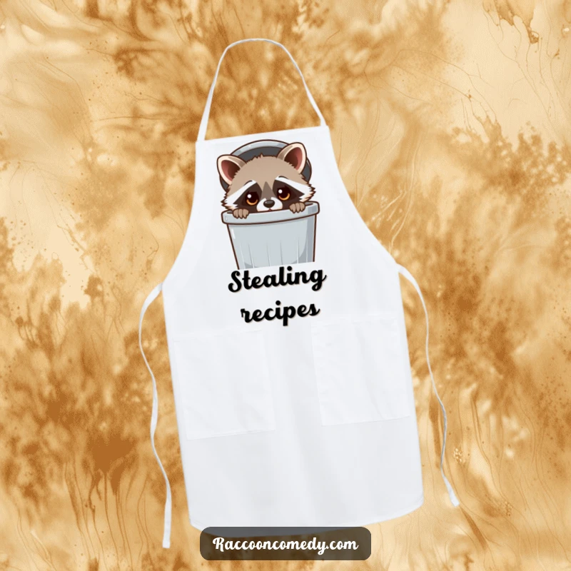 Funny Raccoon Apron: A kawaii raccoon peeking from a trash can, perfect for adding playful humor to kitchen activities.