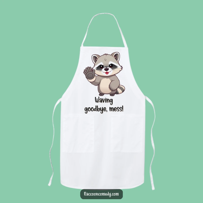 Funny Kawaii Raccoon Waving Apron: Cook with a Cheerful Goodbye and a Dash of Humor