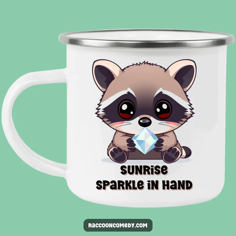 Funny Curious Raccoon Gem Camping Mug: Enjoy Your Brews with Woodland Wonder