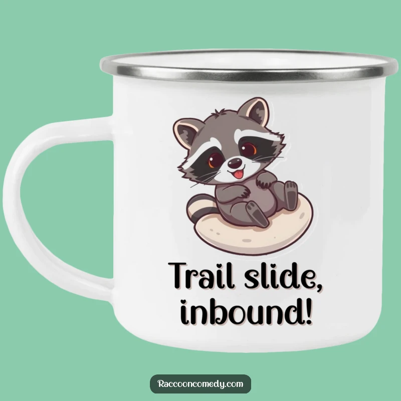 Funny Raccoon Sliding Camping Mug: Adventure Humor, Hilarious Outdoor Gear, Gift