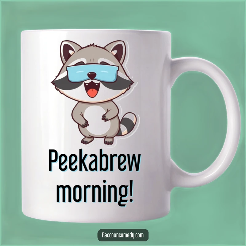 Funny Excited Raccoon Mug: Masked Bandit Peeking, Perfect Hilarious Gift