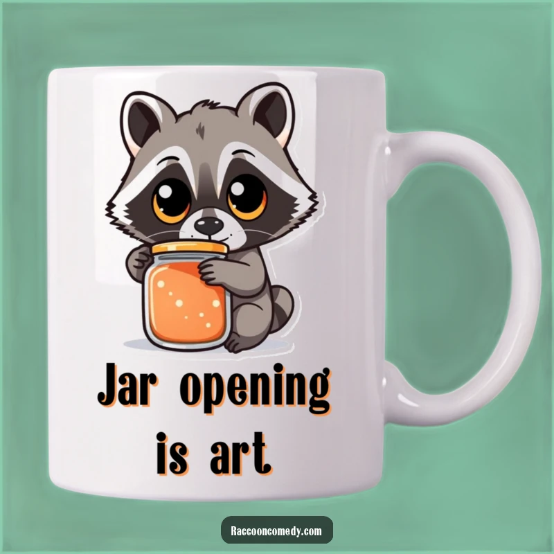 Funny Raccoon Jar Struggle Mug - Determined Humor, Perfect Relatable Gift!