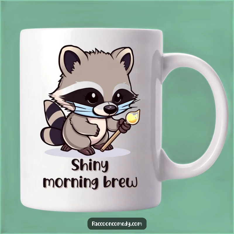 Funny Raccoon Mug: Cute Masked Bandit Tiptoeing with Shiny Object Gift