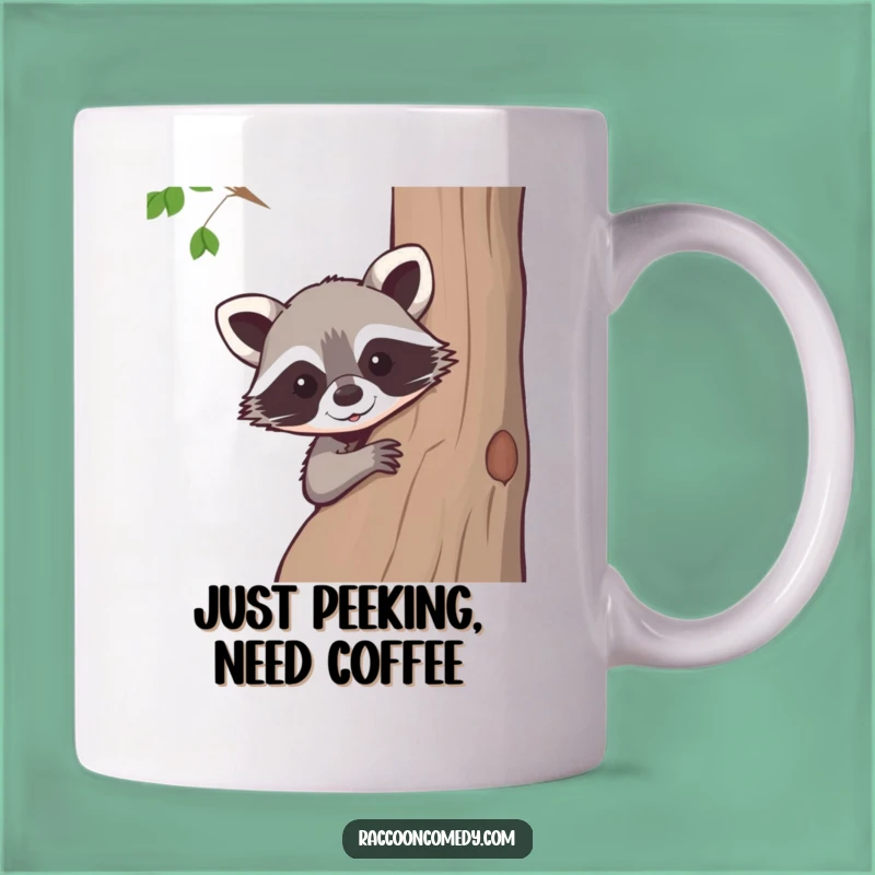 Funny Raccoon Peeking Tree Mug: Adorable Woodland Creature Gift for Nature Lovers
