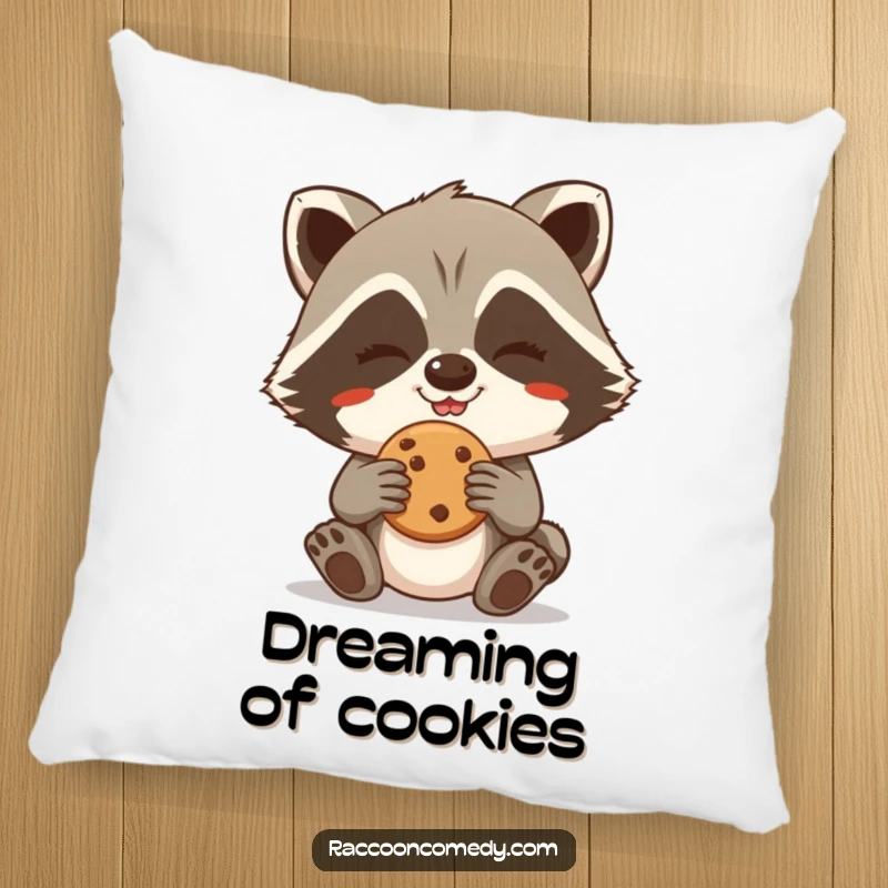 Funny Raccoon Pillow: A giggling raccoon grins, ready to steal a cookie, adding mischief to your comfort.