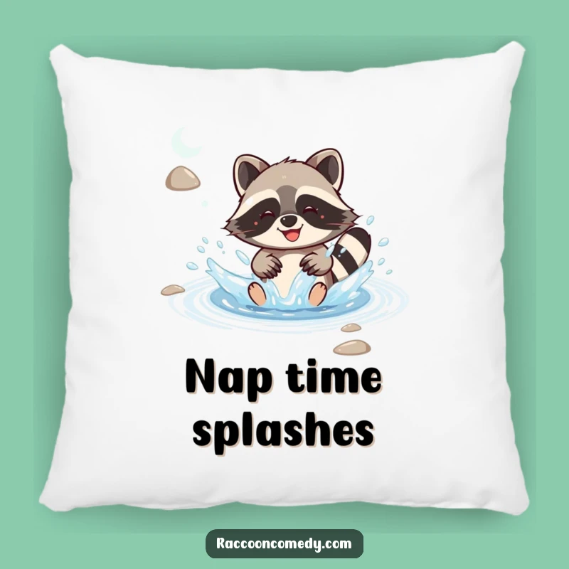 Funny Kawaii Raccoon Pillow: Joyful Splash, Cozy & Humorous Decor