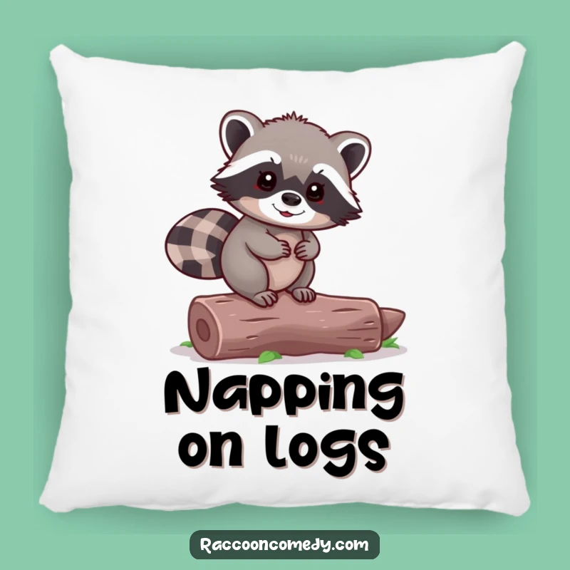 Funny Tiny Raccoon Balancing Log Pillow - Cute & Cozy Cushion Gift