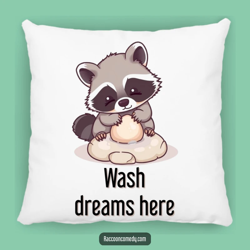 Funny Kawaii Raccoon Pillow: Cozy Adorable Animal Washing Stone Playful Charm Accent Pillow