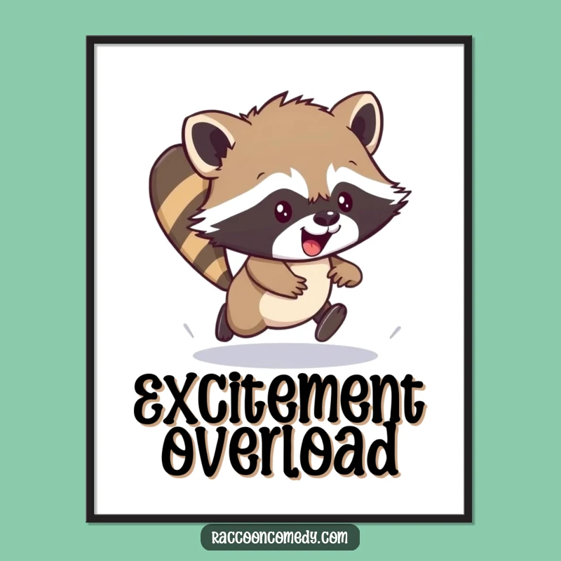 Funny Raccoon Scamper Digital Art - Printable Energetic Cub Decor