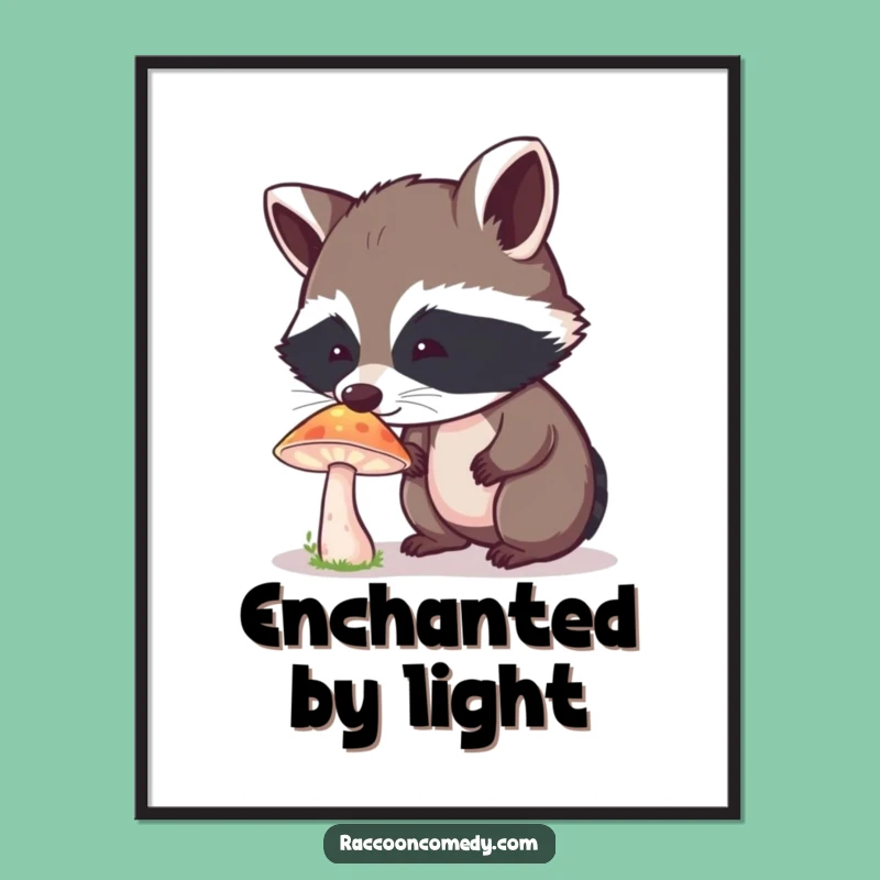 Funny Curious Raccoon Mushroom Digital Art - Instant Woodland Wonder Download Gift