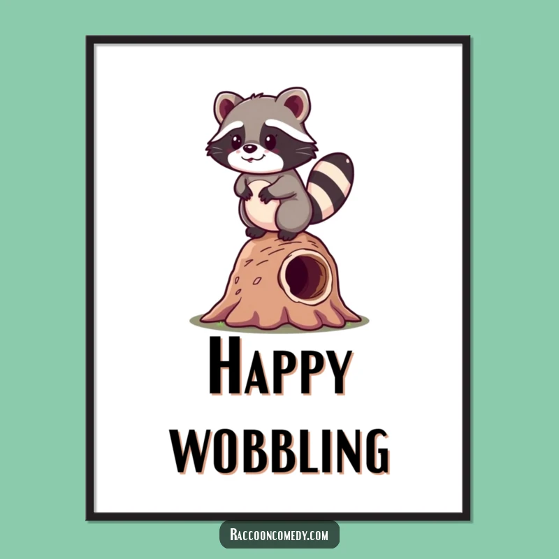 Funny Kawaii Raccoon Balance Digital Art: Printable Charm and Humorous Wobbles for Instant Decor