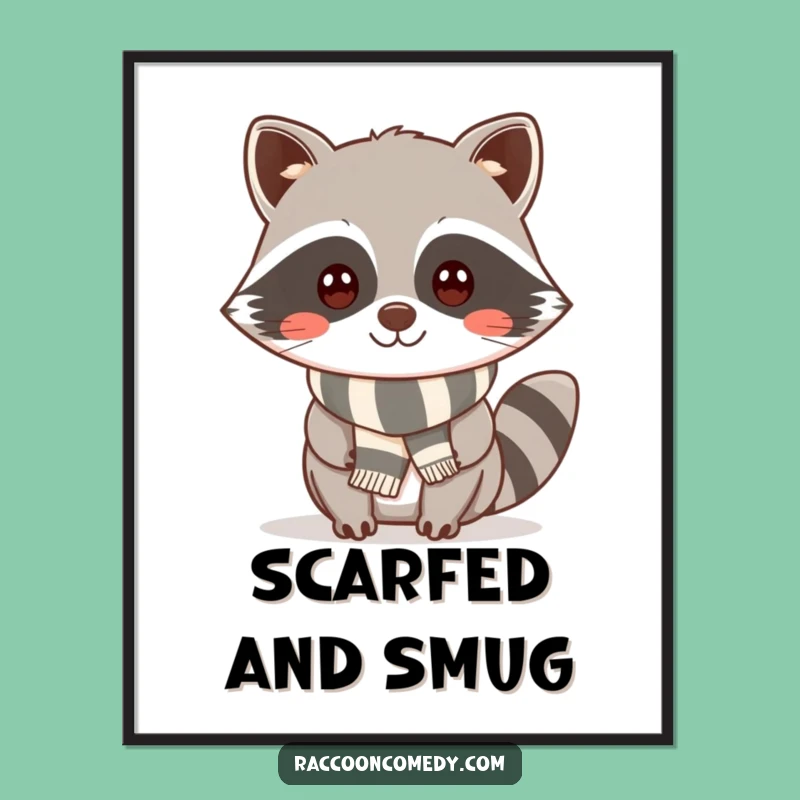Funny Kawaii Raccoon Scarf Digital Art: Instant Cheeky Style