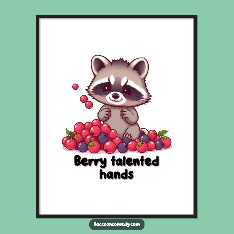 Funny Raccoon Berry Juggling Digital Art: Bring Woodland Whimsy to Your Walls