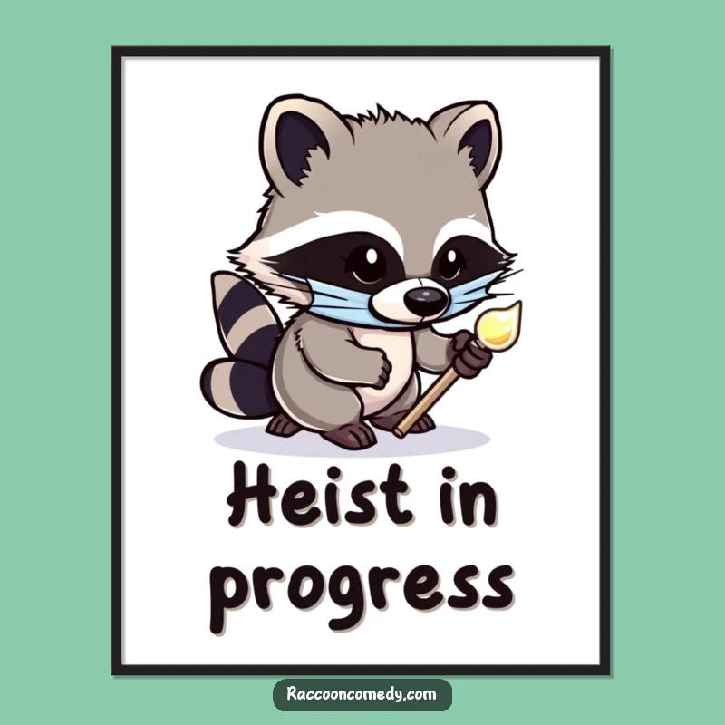 Funny Raccoon Digital Print: High-Quality Cartoon Bandit with Shiny Object Art Gift