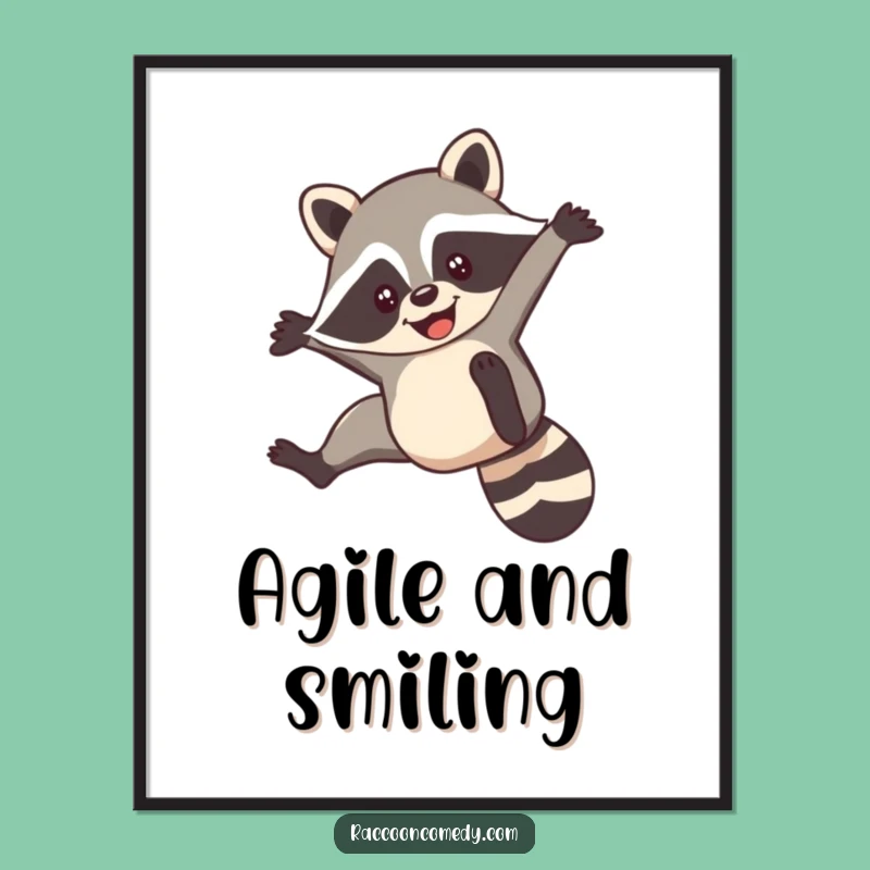 Funny Raccoon Flip Digital Art: Acrobatics and Smiles for Your Walls