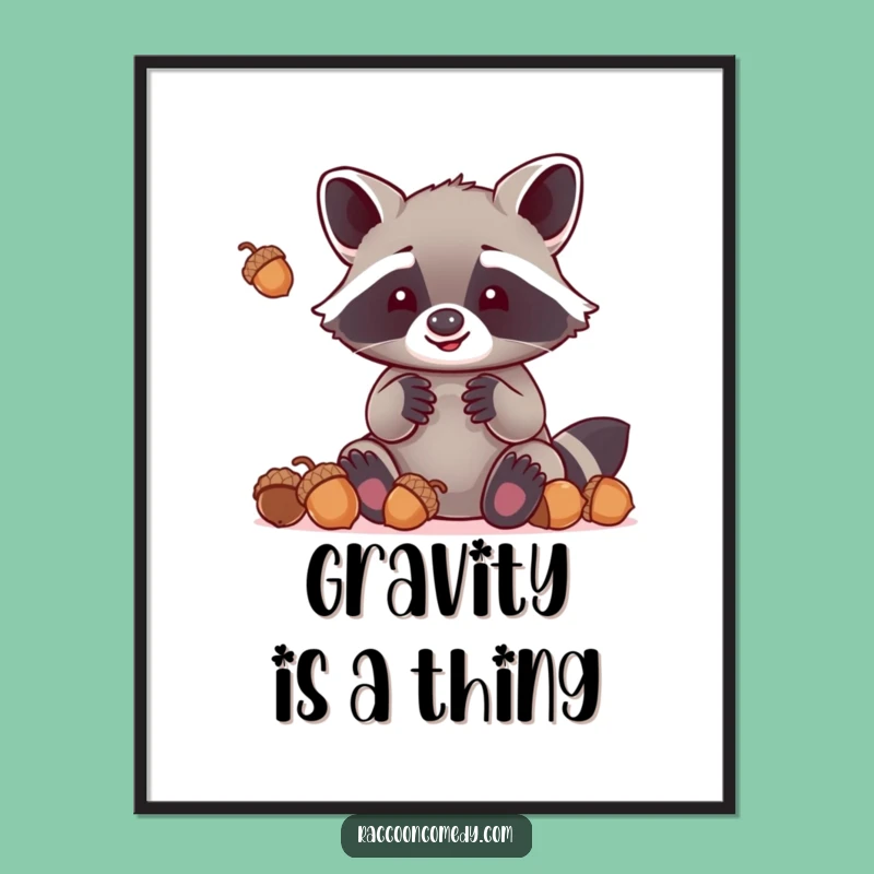 Funny Kawaii Raccoon Digital Art: Juggling Acorns, Instant Humorous Download