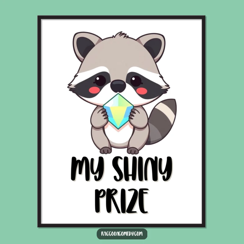 Kawaii Raccoon Gem Art Print: Decorate with Sparkle and Joy!