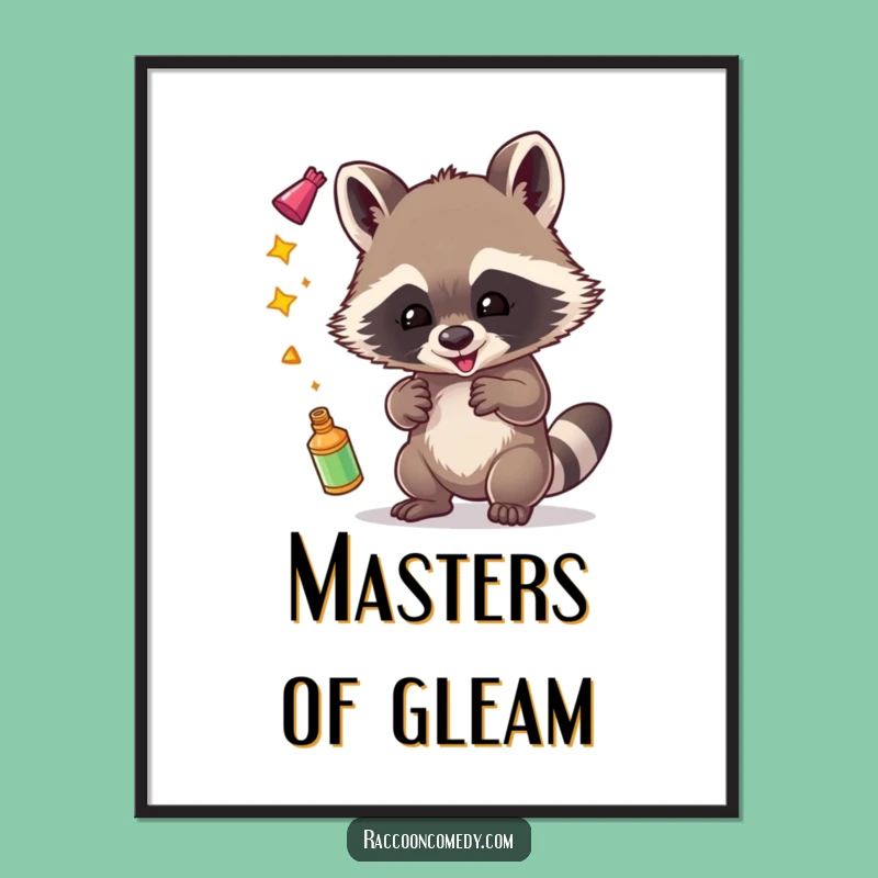 Funny Raccoon Juggling Digital Art: Mischief and Shine for Your Walls