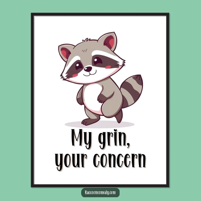 Funny Kawaii Raccoon Tiptoeing Digital Art: Instant Mischief for Your Walls