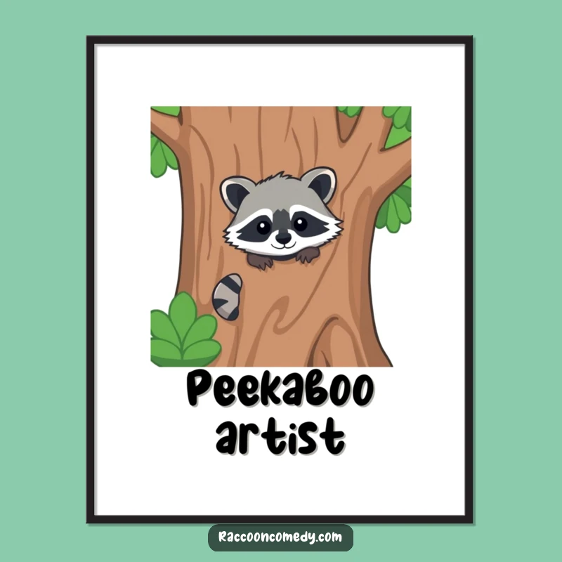 Funny Kawaii Raccoon Peekaboo Digital Art - Forest Charm, Instant Funny Gift