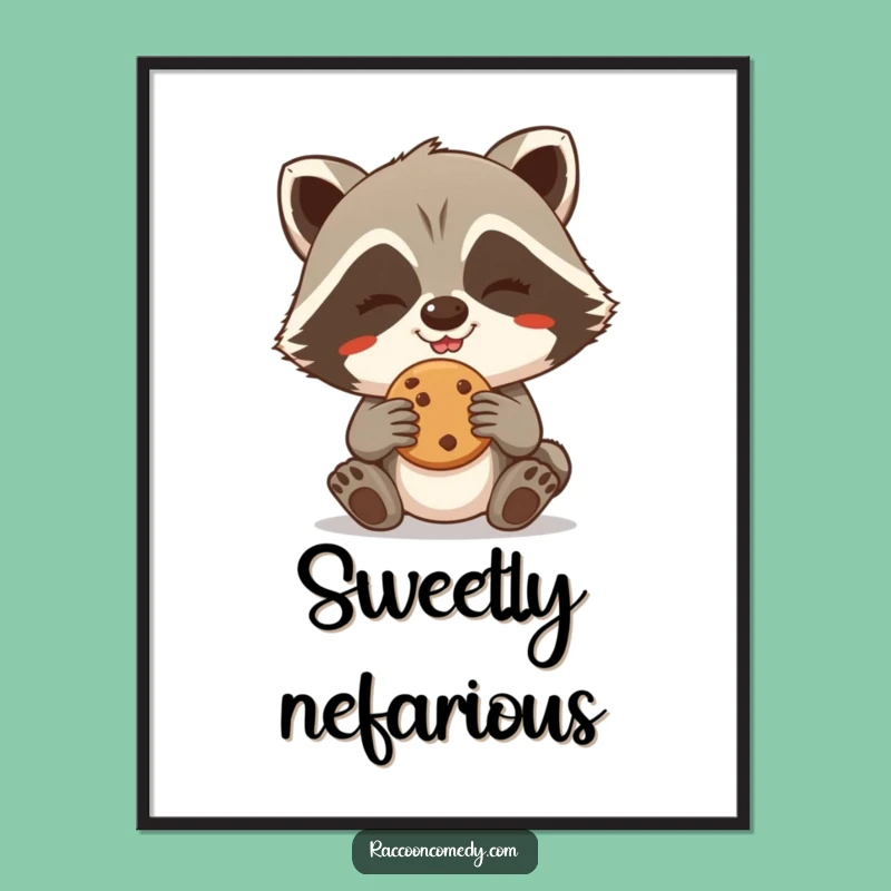 Funny Giggling Raccoon Cookie Steal Digital Art - Instant Mischief Download Gift