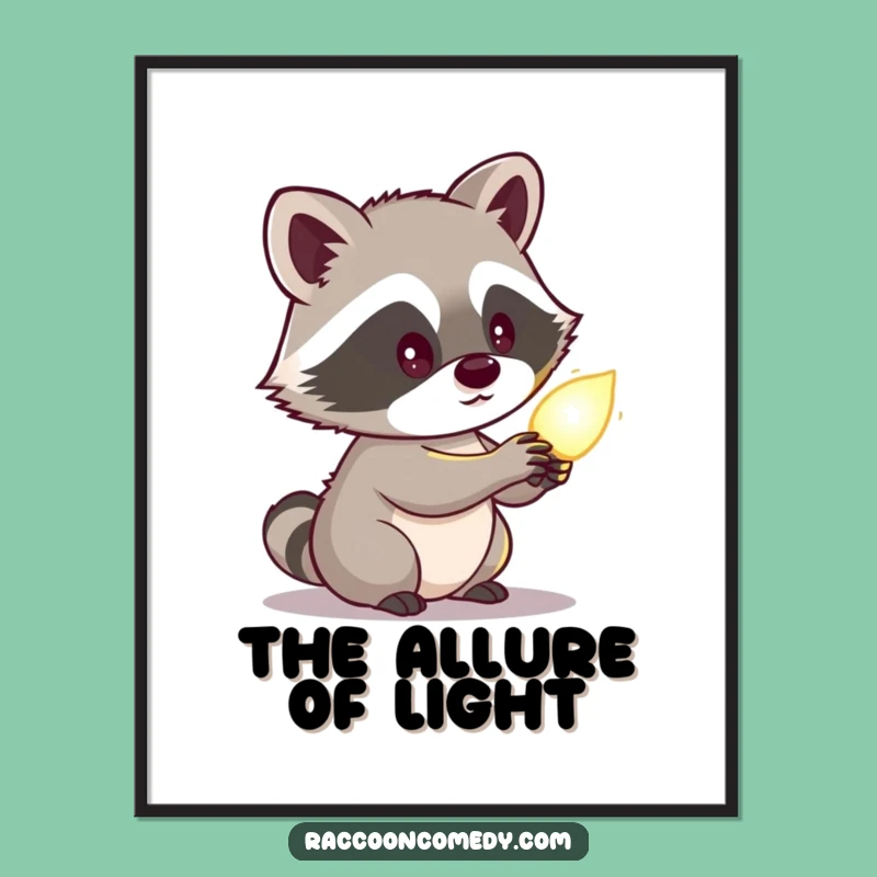 Funny Raccoon Glowing Object Digital Print: Cute Mysterious Art, Perfect Funny Gift Instant Download