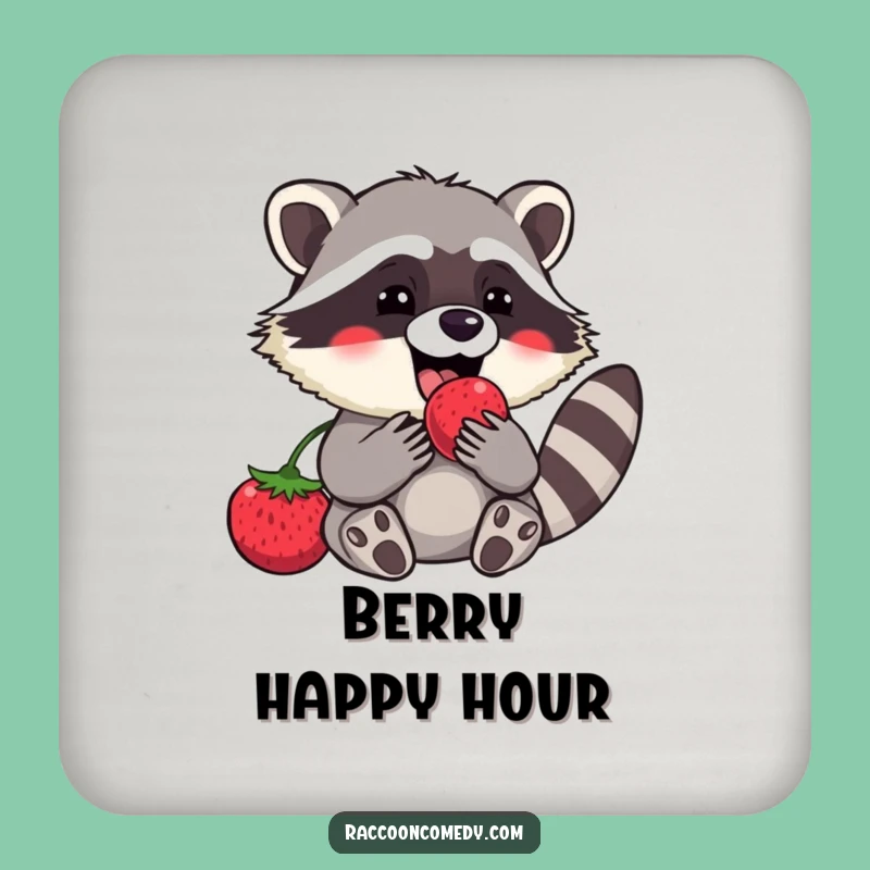 Funny Raccoon Berry Coaster Set: Protect Surfaces with Hilarious Style!