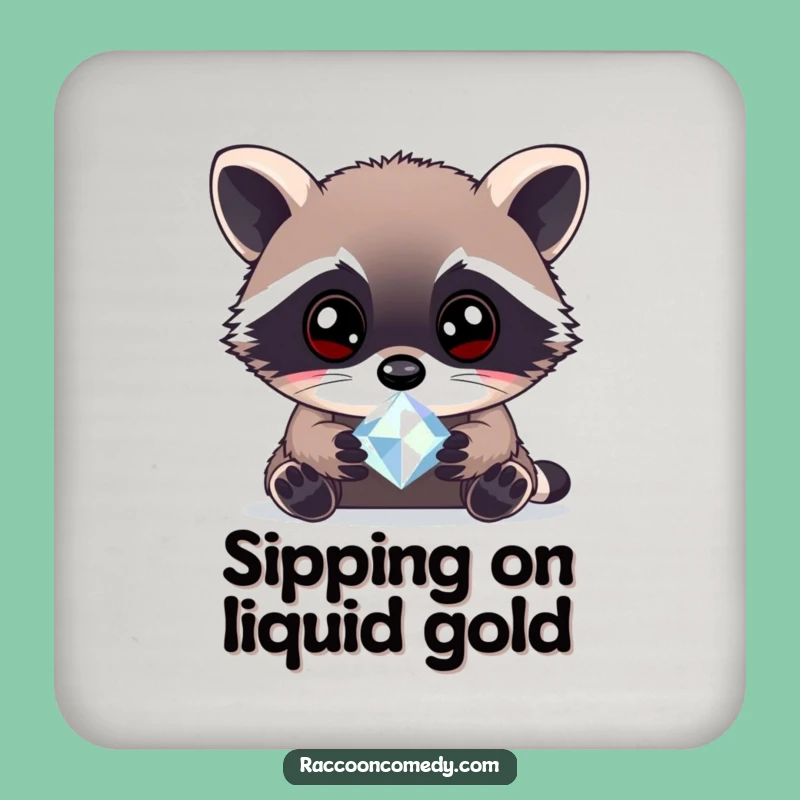 Funny Curious Raccoon Gem Drink Coaster: Protect Surfaces with Woodland Charm