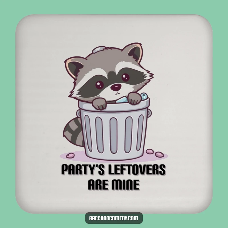 Funny Mischievous Raccoon Trash Drink Coaster: Protect Surfaces with Bandit Style