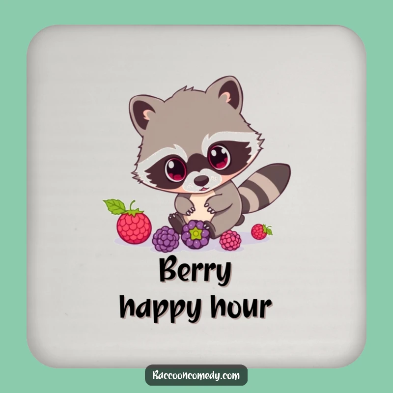 Funny Raccoon Coaster: Wide-Eyed Berry Patrol, Cute Funny Gift