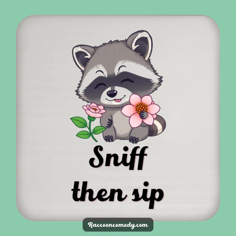 Funny Raccoon Flower Coaster - Protect Surfaces with Nature Humor, Perfect Funny Gift!