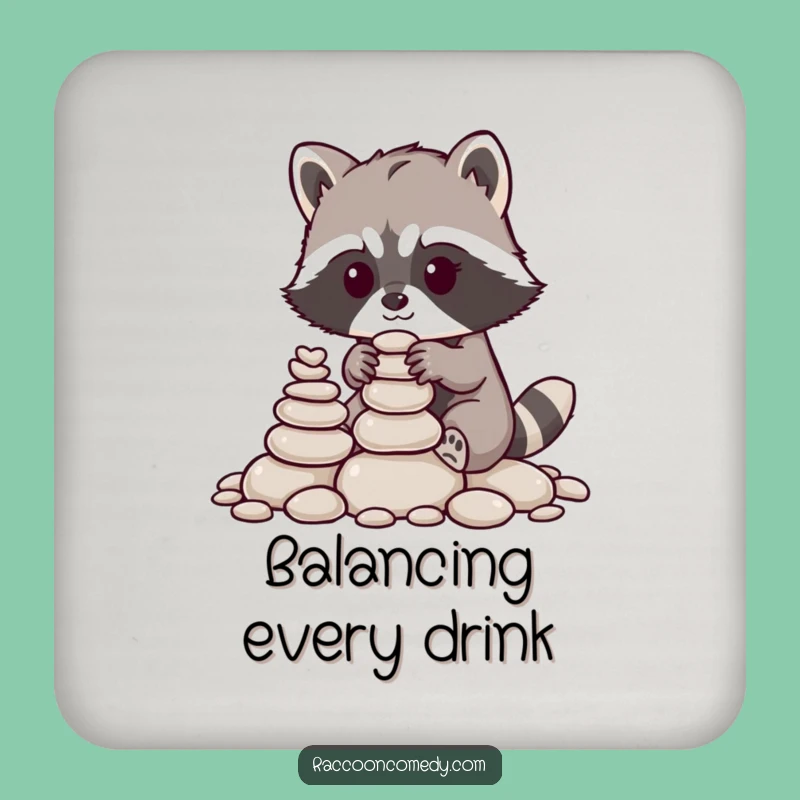 Funny Raccoon Pebble Stacker Coaster Set: Protect Surfaces with Woodland Art