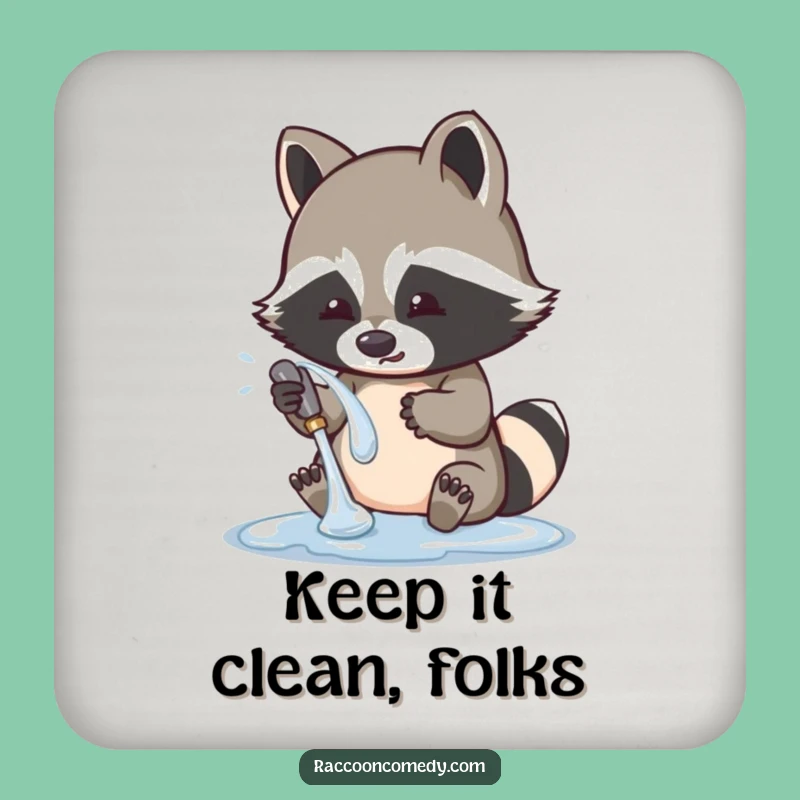 Funny Raccoon Washing Shiny Object Coaster: Cute Drink Accessory, Perfect Funny Gift