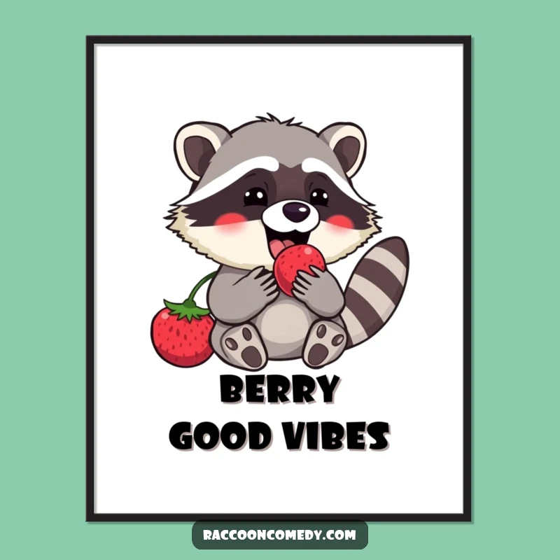 Funny Raccoon Berry Feast Poster: Bring Hilarious Art to Your Walls!