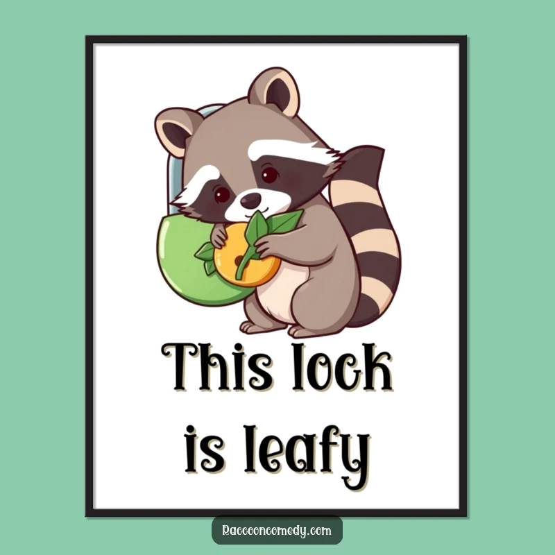 Funny Kawaii Raccoon Leaf Lock Poster - Whimsical Decor for Your Walls!