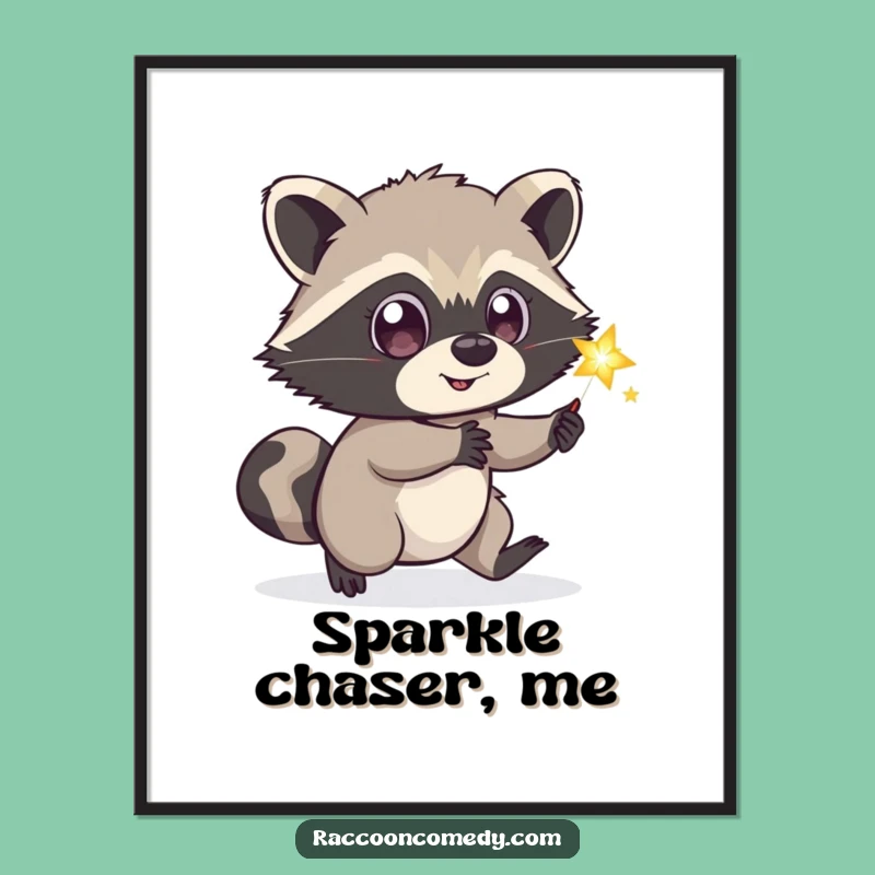 Funny Playful Raccoon Poster, Enchanting Wall Art for the Dreamer