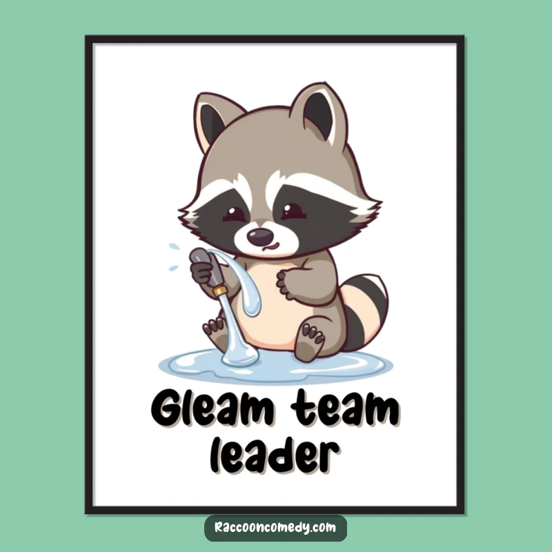Funny Raccoon Washing Shiny Object Poster: Cute Wall Art, Perfect Funny Gift for Decor