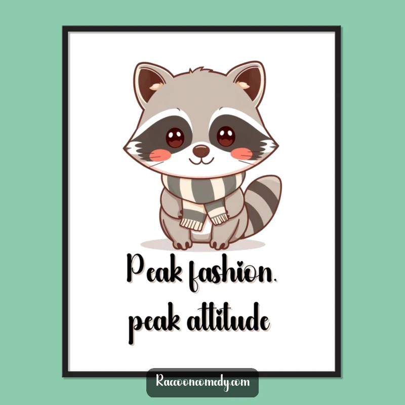 Funny Cheeky Kawaii Raccoon Scarf Poster: Stylish Wall Art