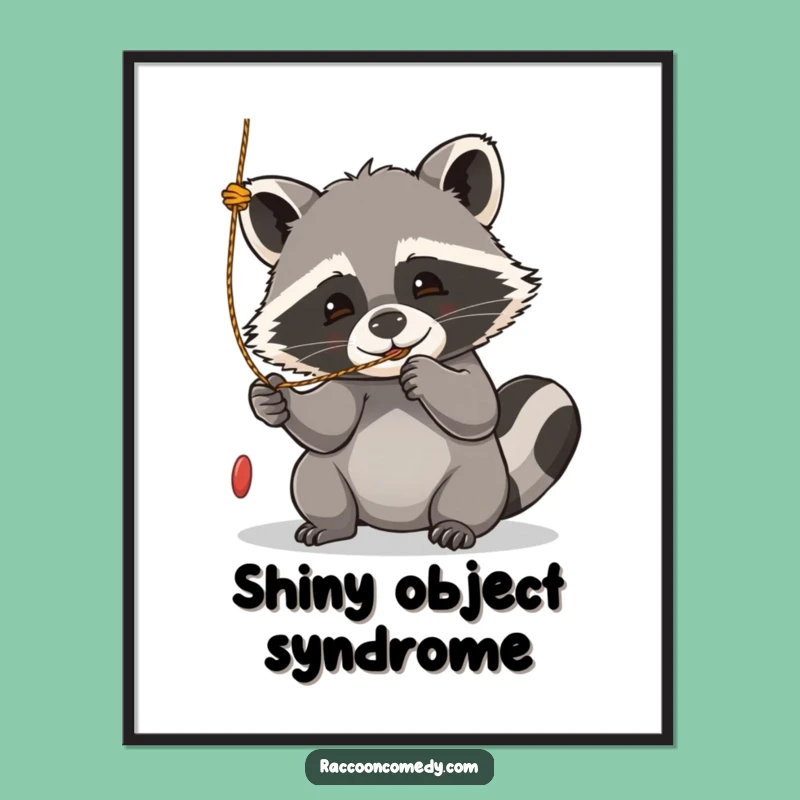Funny Kawaii Raccoon Playful Poster - Batting Fun Art, Perfect Funny Gift