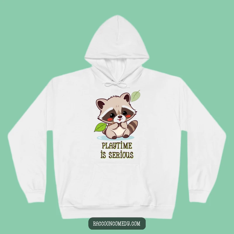Cozy Funny Kawaii Raccoon Leaf Batting Hoodie: Snuggle Up with Nature's Fun
