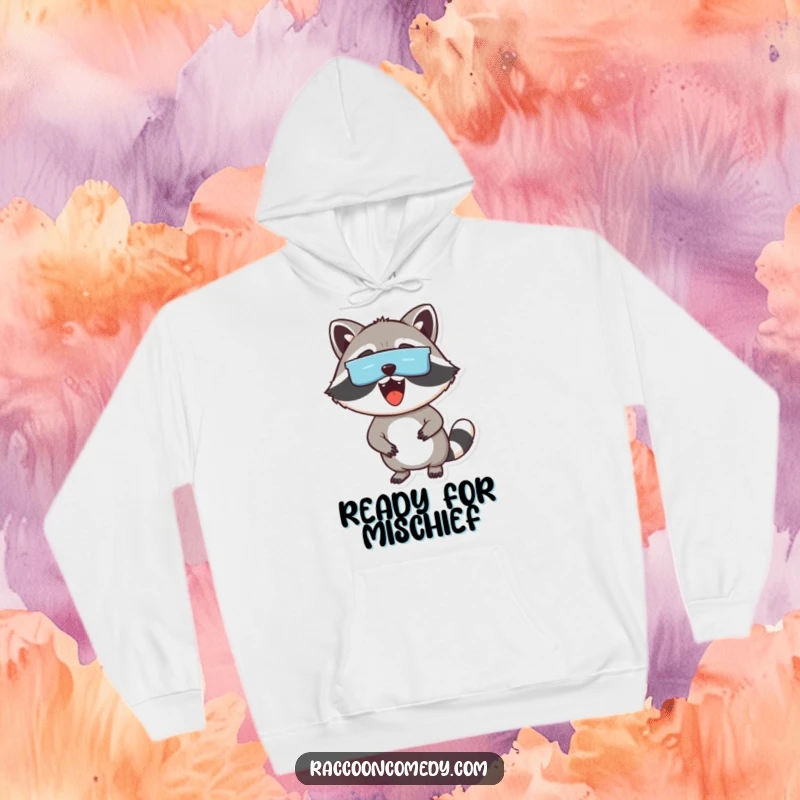 Funny hoodie featuring an excited raccoon with a mask peeking out, offering cozy humor and a wonderfully funny gift.