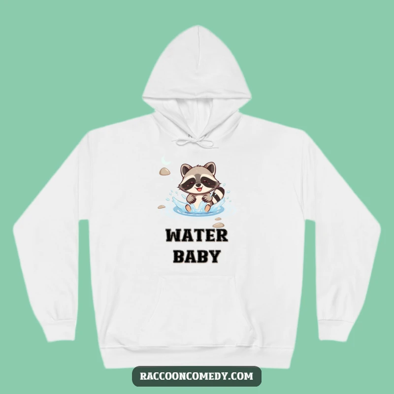 Cozy Funny Kawaii Raccoon Hoodie: Joyful Splash, Warm & Humorous Wear