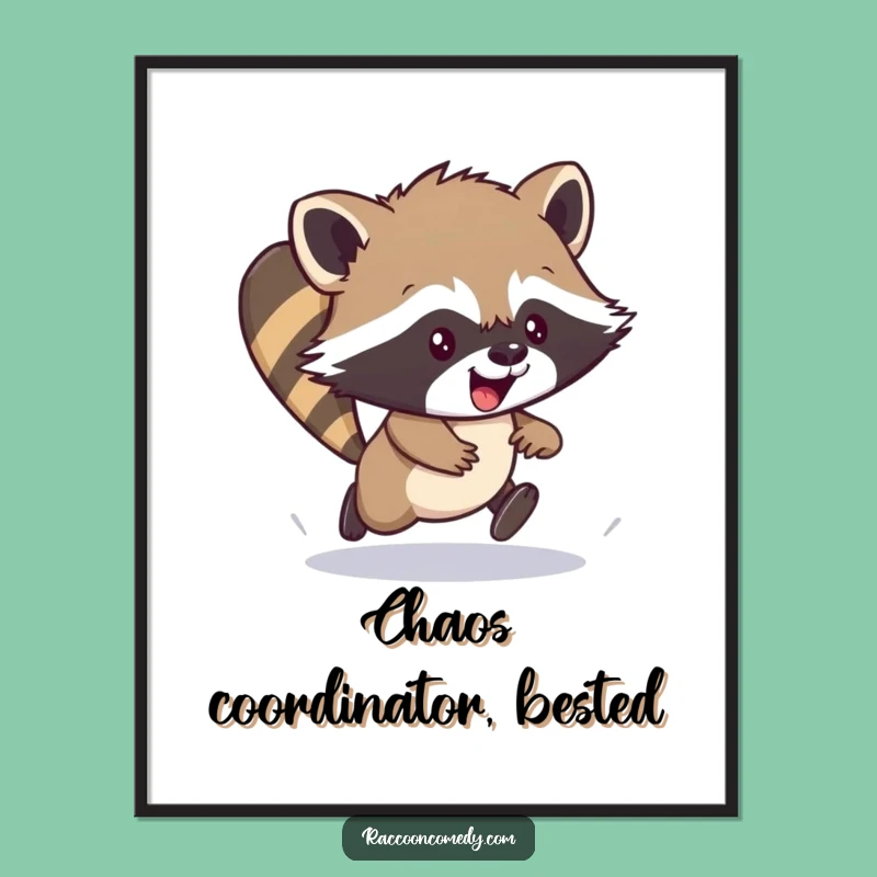 Free Printable Wall Art: Funny Raccoon Cub Scampering - Downloadable Energetic Decor