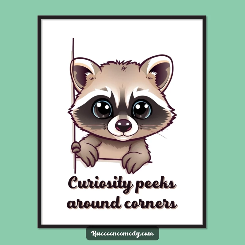 Free Printable Wall Art: Curious Raccoon Peeking, Hilarious Downloadable Decor