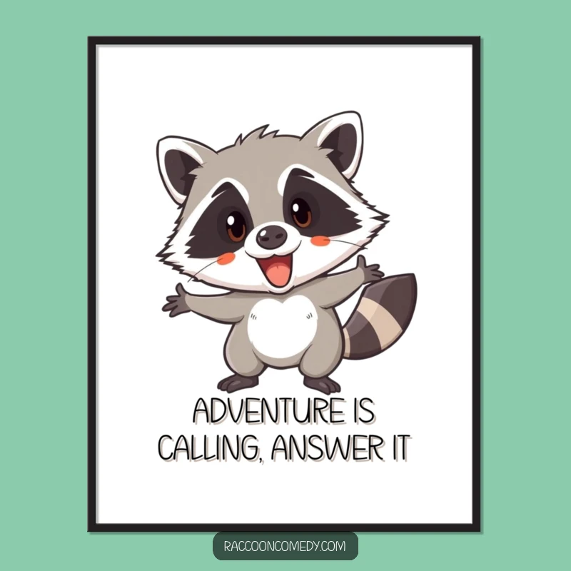 Free Printable Wall Art: Excited Raccoon Adventure, Quirky Downloadable Decor!